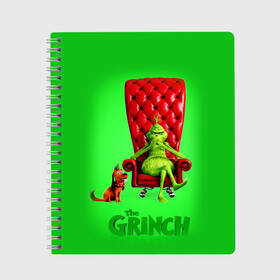 Тетрадь с принтом The Grinch в Кировске, 100% бумага | 48 листов, плотность листов — 60 г/м2, плотность картонной обложки — 250 г/м2. Листы скреплены сбоку удобной пружинной спиралью. Уголки страниц и обложки скругленные. Цвет линий — светло-серый
 | Тематика изображения на принте: christmas | claus | grinch stole | how the | jingle | merry | santa | гринч | гуманоид | диккенс | ктоград | олени | рождество | снежинки | чарльз