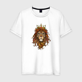 Мужская футболка хлопок с принтом Король Лев в Кировске, 100% хлопок | прямой крой, круглый вырез горловины, длина до линии бедер, слегка спущенное плечо. | голова животного | король лев | корона | лев | рисунок