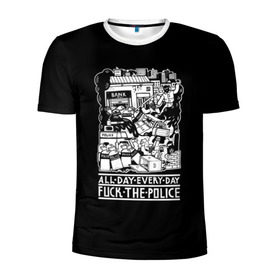 Мужская футболка 3D спортивная с принтом Fuck the police в Кировске, 100% полиэстер с улучшенными характеристиками | приталенный силуэт, круглая горловина, широкие плечи, сужается к линии бедра | hooligan | police | протест