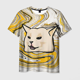 Мужская футболка 3D с принтом woman yelling at cat в Кировске, 100% полиэфир | прямой крой, круглый вырез горловины, длина до линии бедер | mem | woman yelling at cat | женщина кричит на кота | мем