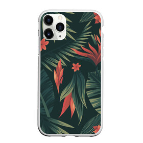 Чехол для iPhone 11 Pro Max матовый с принтом Тропический комуфляж в Кировске, Силикон |  | букет | бутон | джунгли | зелёный | красный | лепестки | лепесток | лес | листья | папоротник | синий | тропики | цветок