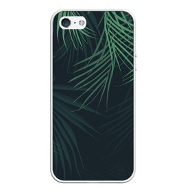 Чехол для iPhone 5/5S матовый с принтом Пальмовый узор в Кировске, Силикон | Область печати: задняя сторона чехла, без боковых панелей | джунгли | зелёный | лепестки | лепесток | лес | листья | пальма | пальмы | папоротник | салатовый | тропики | черный