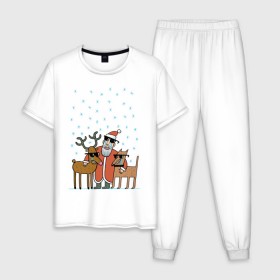 Мужская пижама хлопок с принтом THE HATTERS: Дед Мороз не показывает слёз в Кировске, 100% хлопок | брюки и футболка прямого кроя, без карманов, на брюках мягкая резинка на поясе и по низу штанин
 | hatters | дед мороз | джипси | музыченко | новый год | олень | рождество | рок | ска | снег | снежинки | фолк | шляпники