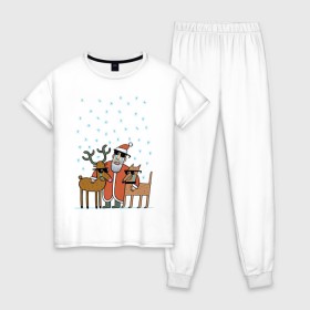 Женская пижама хлопок с принтом THE HATTERS: Дед Мороз не показывает слёз в Кировске, 100% хлопок | брюки и футболка прямого кроя, без карманов, на брюках мягкая резинка на поясе и по низу штанин | hatters | дед мороз | джипси | музыченко | новый год | олень | рождество | рок | ска | снег | снежинки | фолк | шляпники