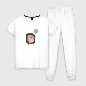 Женская пижама хлопок с принтом Ёжик в Кировске, 100% хлопок | брюки и футболка прямого кроя, без карманов, на брюках мягкая резинка на поясе и по низу штанин | cartoon | ёжик | шарик