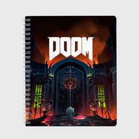 Тетрадь с принтом DOOM - Hellgate в Кировске, 100% бумага | 48 листов, плотность листов — 60 г/м2, плотность картонной обложки — 250 г/м2. Листы скреплены сбоку удобной пружинной спиралью. Уголки страниц и обложки скругленные. Цвет линий — светло-серый
 | doom | eternal | game | gate | hell | horror | ад | врата | дум | игра | персонаж | хоррор | шутер