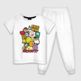 Детская пижама хлопок с принтом Heroes Adventure Time в Кировске, 100% хлопок |  брюки и футболка прямого кроя, без карманов, на брюках мягкая резинка на поясе и по низу штанин
 | Тематика изображения на принте: adventure time | bmo | dsgngerzen | finn | ice king | jake | princess bubblegum | vdgerir | время приключений | парнишка | пёс | пес джейк | фин | финн и джейк