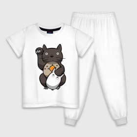 Детская пижама хлопок с принтом Totoro Maneki Neko в Кировске, 100% хлопок |  брюки и футболка прямого кроя, без карманов, на брюках мягкая резинка на поясе и по низу штанин
 | cat | forest | friend | ghibli | japan | keeper | miyazaki | nature | neigbor | neighbour | totoro | анимация | аниме | гибли | друг | животные | кот | котенок | котик | кошка | лес | любовь | милый | мир | миядзаки | мульт | мультфильм