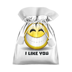 Подарочный 3D мешок с принтом I like you в Кировске, 100% полиэстер | Размер: 29*39 см | emoji | зубы | интернет | любовь | мем | настроение | симпатия | смайл | смайлик | улыбка | эмоджи