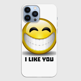 Чехол для iPhone 13 Pro Max с принтом I like you в Кировске,  |  | Тематика изображения на принте: emoji | зубы | интернет | любовь | мем | настроение | симпатия | смайл | смайлик | улыбка | эмоджи
