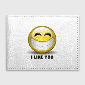 Обложка для студенческого билета с принтом I like you в Кировске, натуральная кожа | Размер: 11*8 см; Печать на всей внешней стороне | Тематика изображения на принте: emoji | зубы | интернет | любовь | мем | настроение | симпатия | смайл | смайлик | улыбка | эмоджи