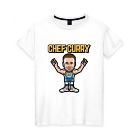 Женская футболка хлопок с принтом Chef Curry в Кировске, 100% хлопок | прямой крой, круглый вырез горловины, длина до линии бедер, слегка спущенное плечо | and1 | basketball | curry | game | golden state | nba | player | slam dunk | sport | stephen | streetball | team | warriors | баскетбол | баскетболист | игра | игрок | карри | мяч | нба | победа | слэм данк | спорт | стефен | тренер | чемпион