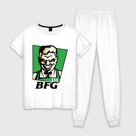 Женская пижама хлопок с принтом BFG в Кировске, 100% хлопок | брюки и футболка прямого кроя, без карманов, на брюках мягкая резинка на поясе и по низу штанин | bfg | doom | doom eternal | дум