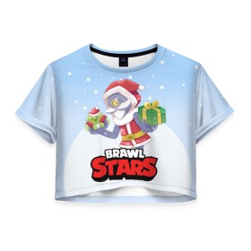 Женская футболка Cropp-top с принтом Brawl Stars. Christmas Barley в Кировске, 100% полиэстер | круглая горловина, длина футболки до линии талии, рукава с отворотами | bo | brawl | brock | bull | colt | dynamike | elprimo | jessie | leon | moba | nita | shelly | stars | бо | брок | булл | джесси | динамайк | кольт | леон | нита | шелли | эльпримо