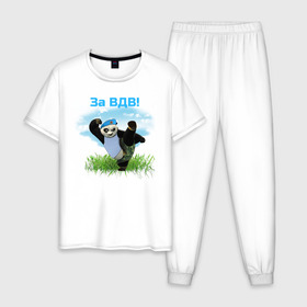 Мужская пижама хлопок с принтом Панда ВДВ в Кировске, 100% хлопок | брюки и футболка прямого кроя, без карманов, на брюках мягкая резинка на поясе и по низу штанин
 | вдв | за вдв | никто кроме нас | панда