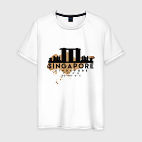 Мужская футболка хлопок с принтом Сингапур в Кировске, 100% хлопок | прямой крой, круглый вырез горловины, длина до линии бедер, слегка спущенное плечо. | Тематика изображения на принте: city | singapore | travel | город | европа | карта | курорт | мир | приключение | путешествие | сингапур | столица | страна | тиризм | турист | флаг