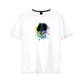 Женская футболка хлопок Oversize с принтом Музыка в Кировске, 100% хлопок | свободный крой, круглый ворот, спущенный рукав, длина до линии бедер
 | краски | музыка | наушники | ноты | рисунок