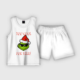 Детская пижама с шортами хлопок с принтом Гринч в Кировске,  |  | Тематика изображения на принте: christmas | grinch | гринч | зелёный | монстр | нг | новогодний | новый год | рождество