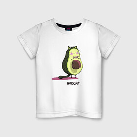 Детская футболка хлопок с принтом Авокот в Кировске, 100% хлопок | круглый вырез горловины, полуприлегающий силуэт, длина до линии бедер | Тематика изображения на принте: avocat | авокадо | кот | рисунок