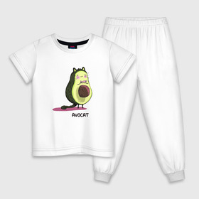Детская пижама хлопок с принтом Авокот в Кировске, 100% хлопок |  брюки и футболка прямого кроя, без карманов, на брюках мягкая резинка на поясе и по низу штанин
 | avocat | авокадо | кот | рисунок