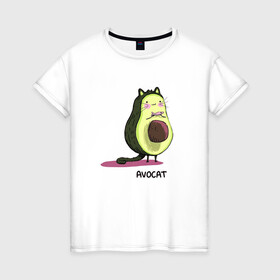 Женская футболка хлопок с принтом Авокот в Кировске, 100% хлопок | прямой крой, круглый вырез горловины, длина до линии бедер, слегка спущенное плечо | avocat | авокадо | кот | рисунок