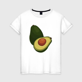 Женская футболка хлопок с принтом Авокадо в Кировске, 100% хлопок | прямой крой, круглый вырез горловины, длина до линии бедер, слегка спущенное плечо | авокадо | еда | рисунок
