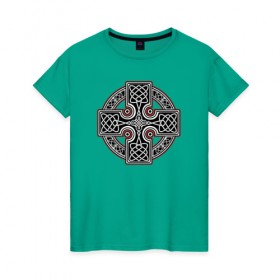 Женская футболка хлопок с принтом Кельтский крест в Кировске, 100% хлопок | прямой крой, круглый вырез горловины, длина до линии бедер, слегка спущенное плечо | кельтские | кельтский | крест | культура | славяне