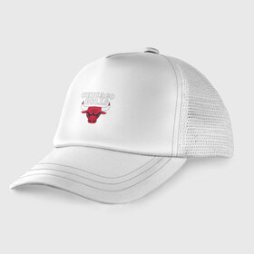 Детская кепка тракер с принтом CHICAGO BULLS в Кировске, Козырек - 100% хлопок. Кепка - 100% полиэстер, Задняя часть - сетка | универсальный размер, пластиковая застёжка | bulls | chicago | chicago bulls | nba | red bulls | usa | америка | быки | нба | сша | чикаго буллс