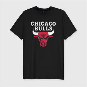 Мужская футболка хлопок Slim с принтом CHICAGO BULLS в Кировске, 92% хлопок, 8% лайкра | приталенный силуэт, круглый вырез ворота, длина до линии бедра, короткий рукав | bulls | chicago | chicago bulls | nba | red bulls | usa | америка | быки | нба | сша | чикаго буллс