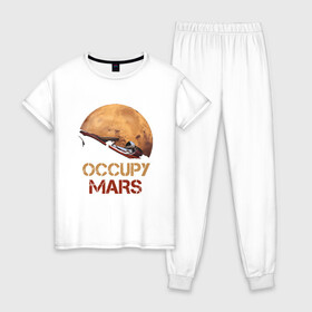Женская пижама хлопок с принтом Захватить Марс в Кировске, 100% хлопок | брюки и футболка прямого кроя, без карманов, на брюках мягкая резинка на поясе и по низу штанин | earth | mars | moon | nasa | red | space | астронавт | гагарин | земля | инопланетянин | комета | космонавт | космос | красный | луна | марс | марсианин | мереорит | наса | нло | планета | пришелец | ракета | солнце