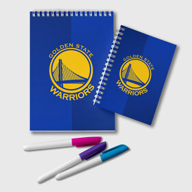 Блокнот с принтом GOLDEN STATE WARRIORS в Кировске, 100% бумага | 48 листов, плотность листов — 60 г/м2, плотность картонной обложки — 250 г/м2. Листы скреплены удобной пружинной спиралью. Цвет линий — светло-серый
 | Тематика изображения на принте: golden state | golden state warriors | gsw | nba | usa | америка | голден стэйт уорриорз | гсв | нба | сша