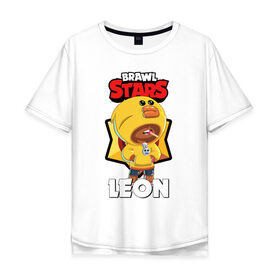 Мужская футболка хлопок Oversize с принтом BRAWL STARS SALLY LEON. в Кировске, 100% хлопок | свободный крой, круглый ворот, “спинка” длиннее передней части | brawl stars | leon | moba | sally leon | бравл старс | жанр | игра | леон | утка