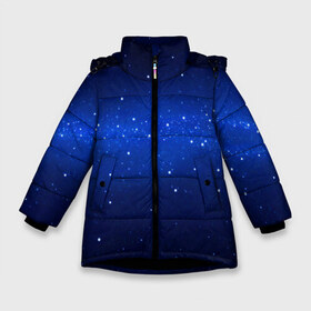 Зимняя куртка для девочек 3D с принтом BLUE STARRY SKY в Кировске, ткань верха — 100% полиэстер; подклад — 100% полиэстер, утеплитель — 100% полиэстер. | длина ниже бедра, удлиненная спинка, воротник стойка и отстегивающийся капюшон. Есть боковые карманы с листочкой на кнопках, утяжки по низу изделия и внутренний карман на молнии. 

Предусмотрены светоотражающий принт на спинке, радужный светоотражающий элемент на пуллере молнии и на резинке для утяжки. | 2020 | blue | color | pantone | звезды | классический синий | космос | мода | небо | пантоне | синий | синий цвет