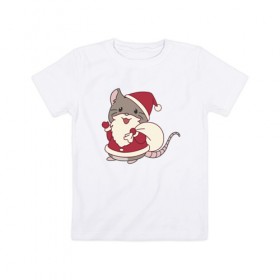 Детская футболка хлопок с принтом Мышонок Санта в Кировске, 100% хлопок | круглый вырез горловины, полуприлегающий силуэт, длина до линии бедер | 