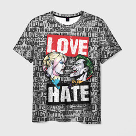 Мужская футболка 3D с принтом Love Hate в Кировске, 100% полиэфир | прямой крой, круглый вырез горловины, длина до линии бедер | harleen quinzel | harley | harley quin | harley quinn | joker | shtatharley | джокер | харли квин | харли квинн | харли куин | харли куинн | харлин квинзель