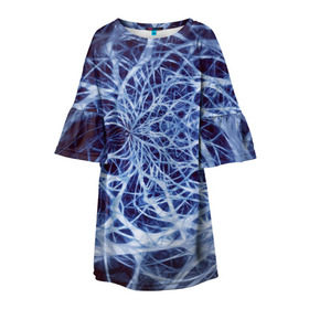 Детское платье 3D с принтом Nerves в Кировске, 100% полиэстер | прямой силуэт, чуть расширенный к низу. Круглая горловина, на рукавах — воланы | nerves | абстрактно | абстрактные | абстрактный | абстракция | нейронная | неон | неонка | неоновые | нерв | нервная | нервы | объёмные | объёмный | светящиеся | светящийся | сетка | сеть | система