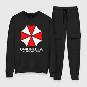 Женский костюм хлопок с принтом UMBRELLA CORP в Кировске, 100% хлопок | на свитшоте круглая горловина, мягкая резинка по низу. Брюки заужены к низу, на них два вида карманов: два 