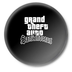 Значок с принтом GTA San Andreas в Кировске,  металл | круглая форма, металлическая застежка в виде булавки | gta | sa | sanandreas | футболка | чёрный