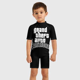 Детский купальный костюм 3D с принтом GTA San Andreas в Кировске, Полиэстер 85%, Спандекс 15% | застежка на молнии на спине | gta | sa | sanandreas | футболка | чёрный