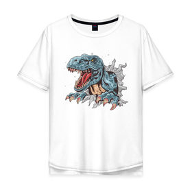 Мужская футболка хлопок Oversize с принтом Тираннозавр в Кировске, 100% хлопок | свободный крой, круглый ворот, “спинка” длиннее передней части | динозавр | животные | злость | круто | природа | тираннозавр