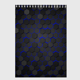Скетчбук с принтом OCTAGON синий в Кировске, 100% бумага
 | 48 листов, плотность листов — 100 г/м2, плотность картонной обложки — 250 г/м2. Листы скреплены сверху удобной пружинной спиралью | neon octagon | octagon | неон | неоновые соты | синие соты | синие соты в неоне | шестиугольники