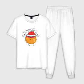 Мужская пижама хлопок с принтом Мандаринка Новый год в Кировске, 100% хлопок | брюки и футболка прямого кроя, без карманов, на брюках мягкая резинка на поясе и по низу штанин
 | Тематика изображения на принте: 