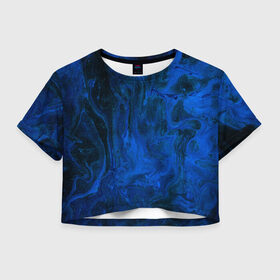 Женская футболка Cropp-top с принтом BLUE GLOSS в Кировске, 100% полиэстер | круглая горловина, длина футболки до линии талии, рукава с отворотами | abstraction | blue | cosmos | gloss | kosmos | neon | trend | абстракция | акрил | акриловые | блеск | кислотный | космос | краски | синий