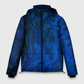 Мужская зимняя куртка 3D с принтом BLUE GLOSS в Кировске, верх — 100% полиэстер; подкладка — 100% полиэстер; утеплитель — 100% полиэстер | длина ниже бедра, свободный силуэт Оверсайз. Есть воротник-стойка, отстегивающийся капюшон и ветрозащитная планка. 

Боковые карманы с листочкой на кнопках и внутренний карман на молнии. | abstraction | blue | cosmos | gloss | kosmos | neon | trend | абстракция | акрил | акриловые | блеск | кислотный | космос | краски | синий