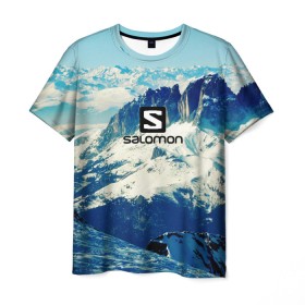 Мужская футболка 3D с принтом SALOMON в Кировске, 100% полиэфир | прямой крой, круглый вырез горловины, длина до линии бедер | salomon | горы | снег | спорт