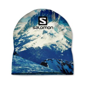Шапка 3D с принтом SALOMON в Кировске, 100% полиэстер | универсальный размер, печать по всей поверхности изделия | salomon | горы | снег | спорт