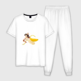 Мужская пижама хлопок с принтом Николас Кейдж в банане в Кировске, 100% хлопок | брюки и футболка прямого кроя, без карманов, на брюках мягкая резинка на поясе и по низу штанин
 | mem | memes | актер | банан | знаменитость | мем | николас кейдж | прикол | смешная картинка | юмор