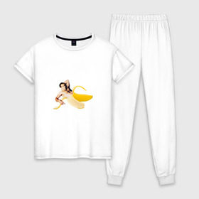 Женская пижама хлопок с принтом Николас Кейдж в банане в Кировске, 100% хлопок | брюки и футболка прямого кроя, без карманов, на брюках мягкая резинка на поясе и по низу штанин | mem | memes | актер | банан | знаменитость | мем | николас кейдж | прикол | смешная картинка | юмор