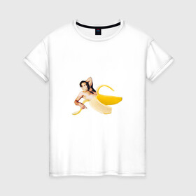 Женская футболка хлопок с принтом Николас Кейдж в банане в Кировске, 100% хлопок | прямой крой, круглый вырез горловины, длина до линии бедер, слегка спущенное плечо | mem | memes | актер | банан | знаменитость | мем | николас кейдж | прикол | смешная картинка | юмор