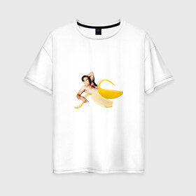 Женская футболка хлопок Oversize с принтом Николас Кейдж в банане в Кировске, 100% хлопок | свободный крой, круглый ворот, спущенный рукав, длина до линии бедер
 | mem | memes | актер | банан | знаменитость | мем | николас кейдж | прикол | смешная картинка | юмор